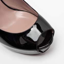 Pre Owned Gucci Black Patent Leather Peep-Toe Platform Pumps Size 39