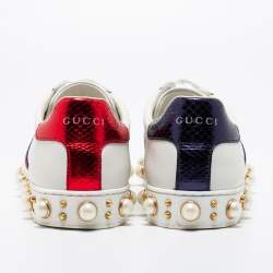 Gucci White Leather Faux Pearl Embellished Platform New Ace Low-Top Sneakers Size 38.5