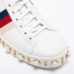 Gucci White Leather Faux Pearl Embellished Platform New Ace Low-Top Sneakers Size 38.5