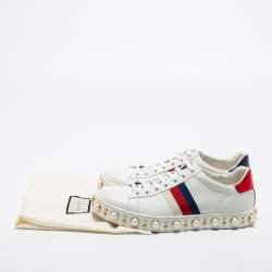 Gucci White Leather Faux Pearl Embellished Platform New Ace Low-Top Sneakers Size 38.5