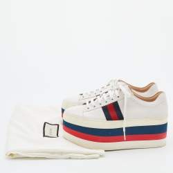 Gucci Off White Leather Peggy Web Detail Platform Sneakers Size 37