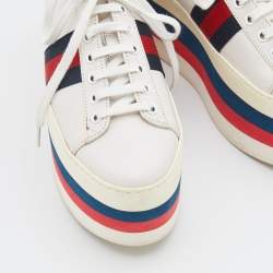 Gucci Off White Leather Peggy Web Detail Platform Sneakers Size 37