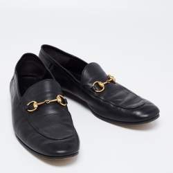 Gucci Black Leather Jordaan Horsebit Slip On Loafers Size 44