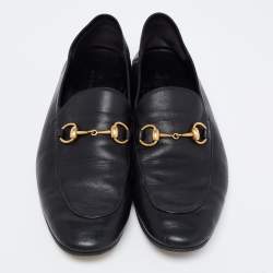 Gucci Black Leather Jordaan Horsebit Slip On Loafers Size 44