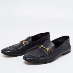 Gucci Black Leather Jordaan Horsebit Slip On Loafers Size 44