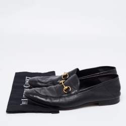 Gucci Black Leather Jordaan Horsebit Slip On Loafers Size 44