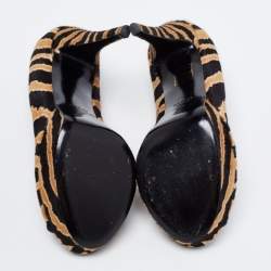 Pre Owned Gucci Brown/Black Calf Hair Betty Open Toe Platform Pump Size 36