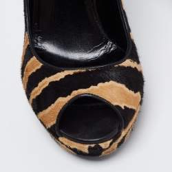 Pre Owned Gucci Brown/Black Calf Hair Betty Open Toe Platform Pump Size 36