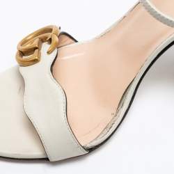 Pre Owned Gucci Off White Leather GG Marmont Ankle Sandals Size 38