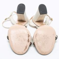 Pre Owned Gucci Off White Leather GG Marmont Ankle Sandals Size 38
