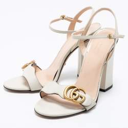 Pre Owned Gucci Off White Leather GG Marmont Ankle Sandals Size 38