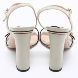 Pre Owned Gucci Off White Leather GG Marmont Ankle Sandals Size 38