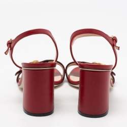 مملوكة مسبقًا صندل غوتشي مارمونت جلد أحمر سير كاحل مزين بشعار الماركة جي جي مقاس 38