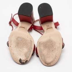 مملوكة مسبقًا صندل غوتشي مارمونت جلد أحمر سير كاحل مزين بشعار الماركة جي جي مقاس 38