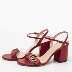 مملوكة مسبقًا صندل غوتشي مارمونت جلد أحمر سير كاحل مزين بشعار الماركة جي جي مقاس 38