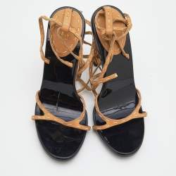 Pre Owned Gucci Beige Leather Bamboo Heel Ankle Wrap Sandals Size 38
