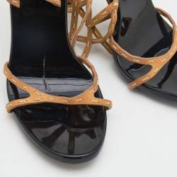 Pre Owned Gucci Beige Leather Bamboo Heel Ankle Wrap Sandals Size 38