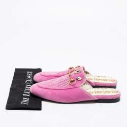 مملوكة مسبقًا حذاء مولز غوتشي فلات برنستاون قطيفة وردي فاتح مرصع كريستال مقاس 38.5