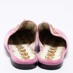 مملوكة مسبقًا حذاء مولز غوتشي فلات برنستاون قطيفة وردي فاتح مرصع كريستال مقاس 38.5