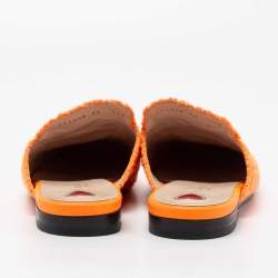 Pre Owned Gucci Neon Orange Lace Princetown Flat Mules Size 39