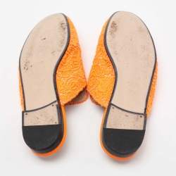 Pre Owned Gucci Neon Orange Lace Princetown Flat Mules Size 39