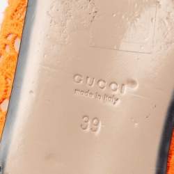Pre Owned Gucci Neon Orange Lace Princetown Flat Mules Size 39