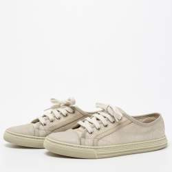 Pre Owned Gucci Cream GG Canvas And Leather Low Top Sneakers Size 37.5