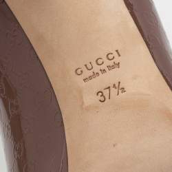 Pre Owned Gucci Dark Beige Guccissima Patent Leather New Hollywood Horsebit Peep Toe Pumps Size 37.5