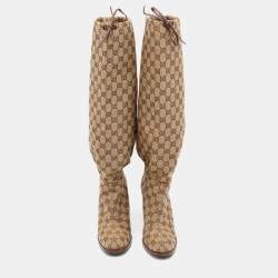 Pre Owned Gucci Beige/Brown GG Canvas Lisa Knee length Boots Size 40