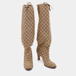 Pre Owned Gucci Beige/Brown GG Canvas Lisa Knee length Boots Size 40