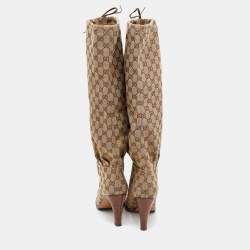 Pre Owned Gucci Beige/Brown GG Canvas Lisa Knee length Boots Size 40