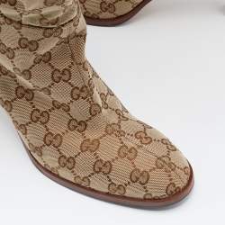 Pre Owned Gucci Beige/Brown GG Canvas Lisa Knee length Boots Size 40