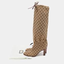 Pre Owned Gucci Beige/Brown GG Canvas Lisa Knee length Boots Size 40