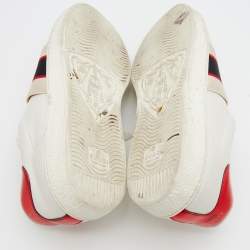 Gucci White/Red Leather New Ace Logo Strap Sneaker Size 35.5