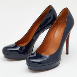Pre Owned Gucci Black Patent Leather Round Toe Pumps Size 39