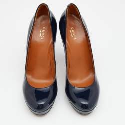Pre Owned Gucci Black Patent Leather Round Toe Pumps Size 39