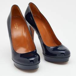 Pre Owned Gucci Black Patent Leather Round Toe Pumps Size 39
