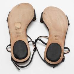 Gucci Black Leather Horsebit T-Strap Flat Sandals Size 38.5