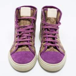 Gucci Beige/Pink GG Canvas And Suede High Top Sneakers Size 37