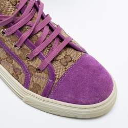 Gucci Beige/Pink GG Canvas And Suede High Top Sneakers Size 37