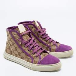 Gucci Beige/Pink GG Canvas And Suede High Top Sneakers Size 37