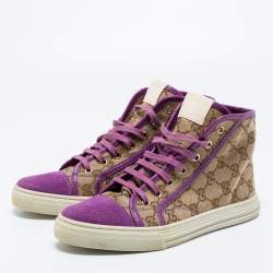 Gucci Beige/Pink GG Canvas And Suede High Top Sneakers Size 37