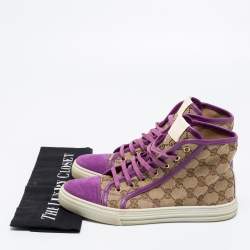 Gucci Beige/Pink GG Canvas And Suede High Top Sneakers Size 37