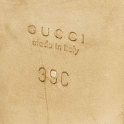 Pre Owned حذاء كعب عالي غوتشي جلد برونزي ميتاليك مقدمة مفتوحة بعقدة مقاس 39