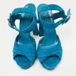 Gucci Blue Suede Ankle-Strap Platform Sandals Size 38