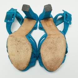 Gucci Blue Suede Ankle-Strap Platform Sandals Size 38