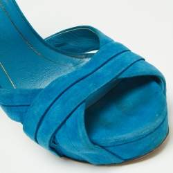 Gucci Blue Suede Ankle-Strap Platform Sandals Size 38