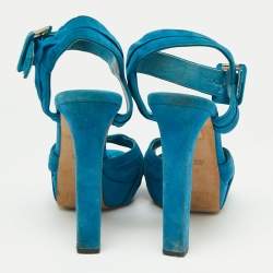 Gucci Blue Suede Ankle-Strap Platform Sandals Size 38