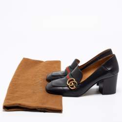 Pre Owned حذاء كعب عالي غوتشي بيتون جلد أسود مزين ويب جي جي مقاس 41 