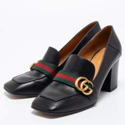 Pre Owned حذاء كعب عالي غوتشي بيتون جلد أسود مزين ويب جي جي مقاس 41 